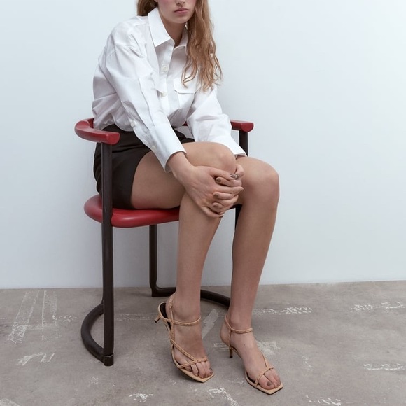 Zara Sandy Brown Studded Heeled Suede Sandals - Picture 2 of 9